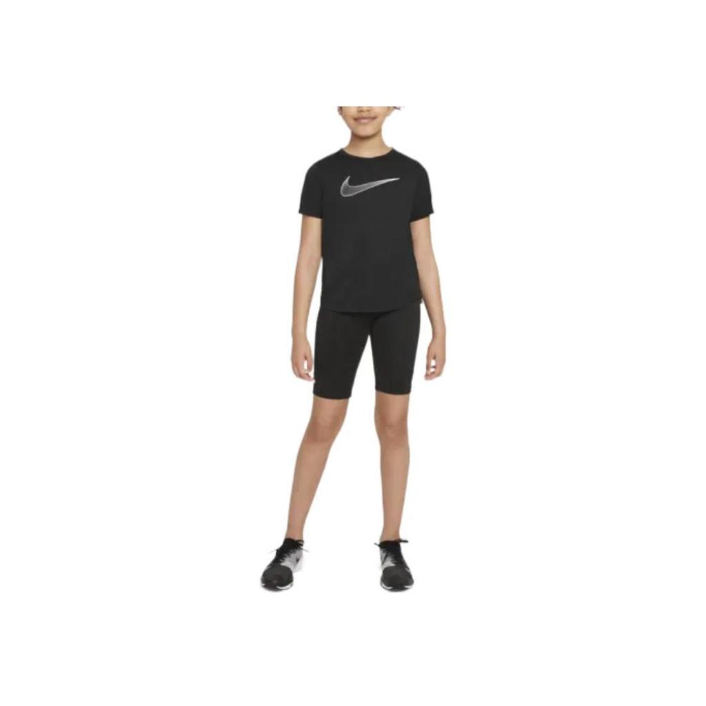 Nike Logo Print Round Neck Pullover Short Sleeve T-Shirt Kids Tops Black DD7639-010