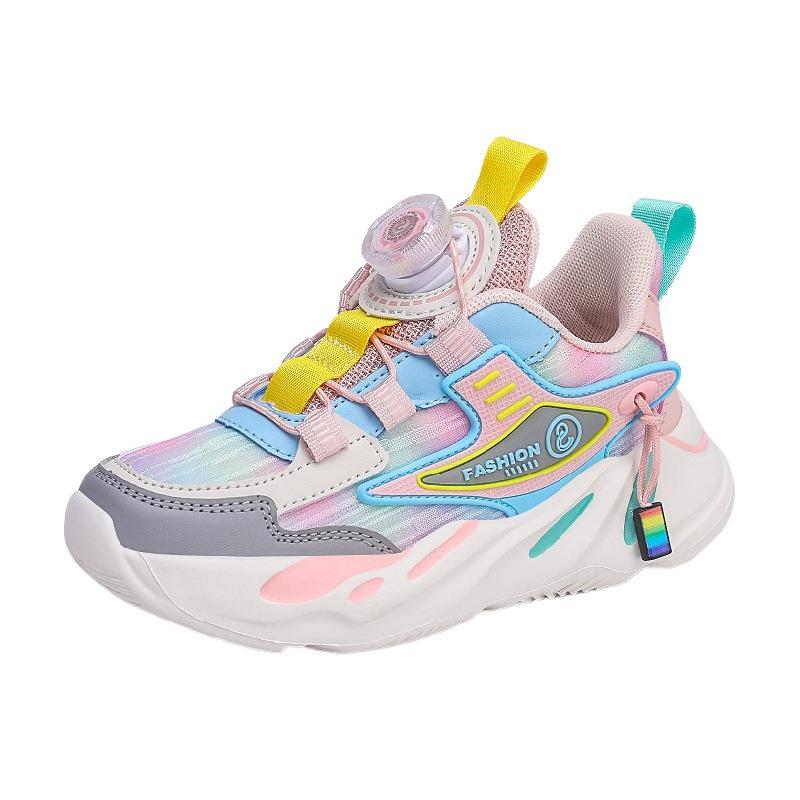 Classmates, girls' sports shoes, rotating buckle mesh surface, breathable leather surface, waterproof, non-slip and wear-resistant student running