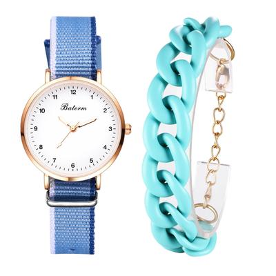Watch and Bracelet Set with Canvas Cute and Stylish Braided Analog Waterproof Quartz Fashion Watch for Women Perfect Gift for Day Women's Strap