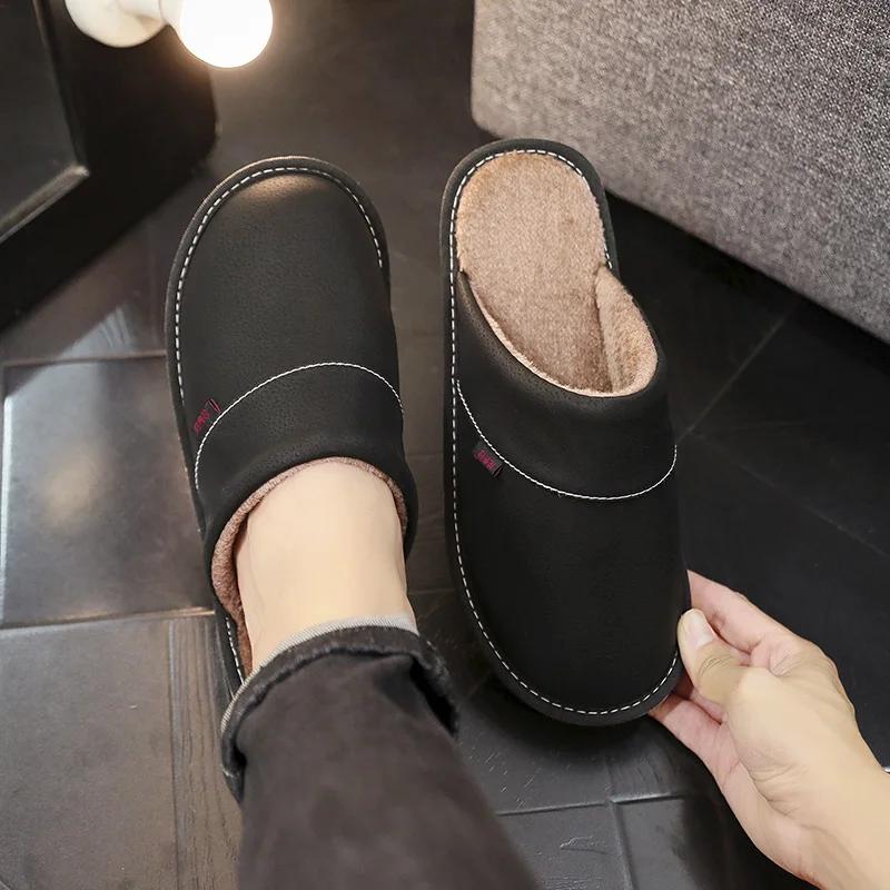 

Мужские новые хлопковые тапочки для дома, водонепроницаемые, нескользящие, теплые зимние тапочки, кожаные тапочки для спальни Baotou 27