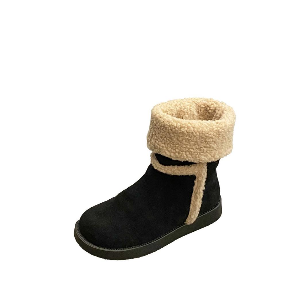 Umklappbare Schneestiefel Damen neu Winter ausländischer Stil zwei Tragevarianten rutschfest warm mittelhochschaftig kurze Stiefel Samt Nordost große Baumwollschuhe