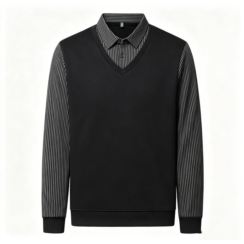Men's Casual Loose Fit Faux Sweatshirt with Turn-Down Collar for Fall and Winter