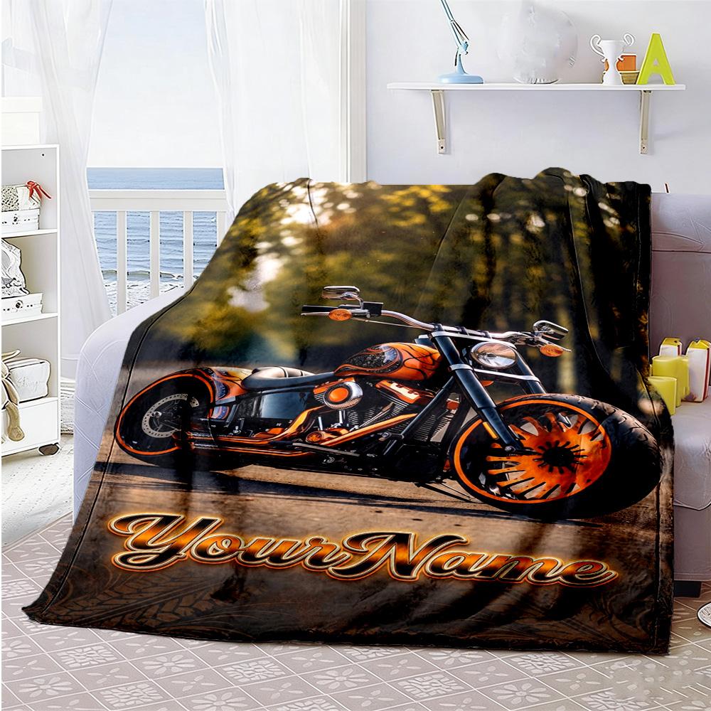 Harley-davidson Motorcycles Customize Your Name Blanket Lightweight Customizable Blanket Durable Comfort Throw For Living Room Seaside Picnics Nap
