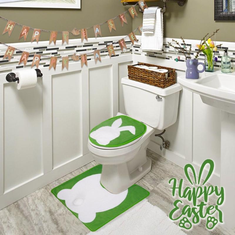 Elastic Easter Rabbit Toilet Seats Cover and Toilet Rugs U Shaped Adds a Touch of Fun to Your Bathroom Decoration