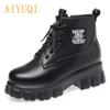 Winter Boots Ladies Natural Wool Warm Women Short Boots Platform Genuine Leather Women Martin Boots