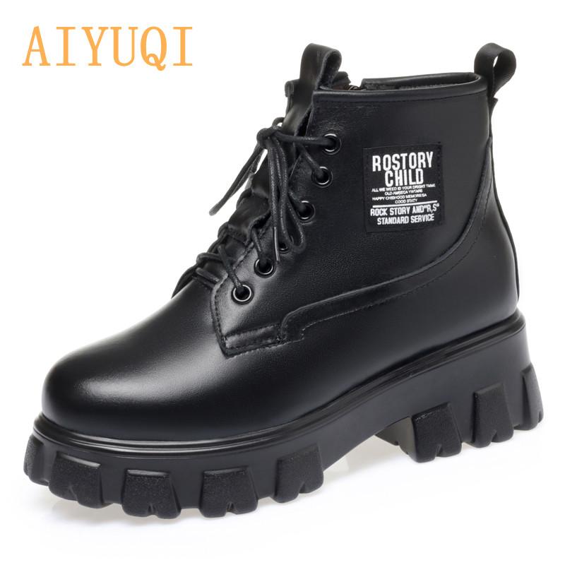 Winter Boots Ladies Natural Wool Warm Women Short Boots Platform Genuine Leather Women Martin boots