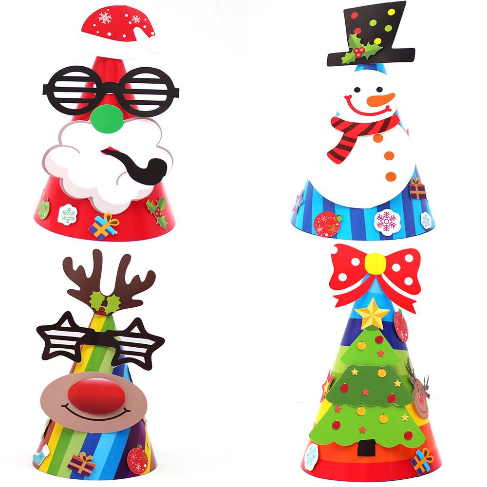 Joyful Cartoon Christmas Party Hats For Kids With Delightful Snowman And Print Reindeer