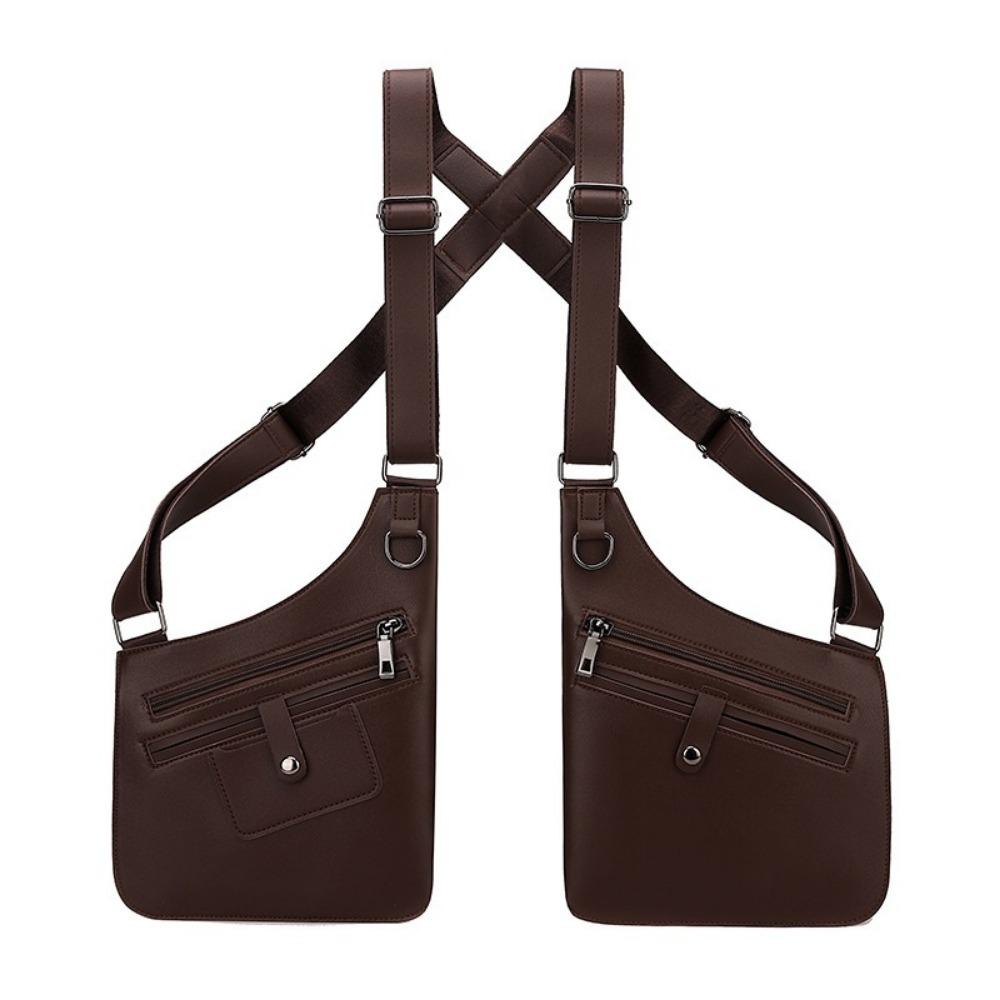 PU Leather Vest Bag Adjustable Shoulder Straps Underarm Strap Wallet Pocket Travel Leisure
