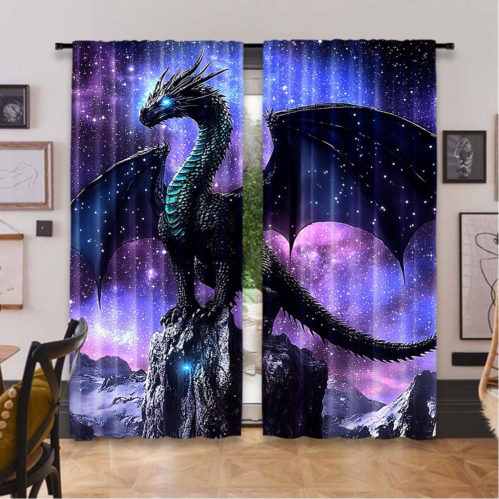 2Pcs Dragon Purple Nebula Curtains Mysterious Outer Space Suitable For Living Room Dining Room Bedroom Bathroom Office A