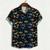 Men's Short Sleeved Shirt, European and American Casual Men's Shirt, Fun Dinosaur Pattern Short Sleeved Shirt, Youth Loose and V