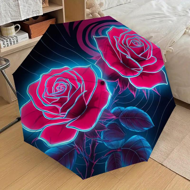 1pc Neon Roses Abstract Artwork Umbrella with Plastic Handle,Suitable for All Seasons Home Travel Outdoor UmbrellaDD931