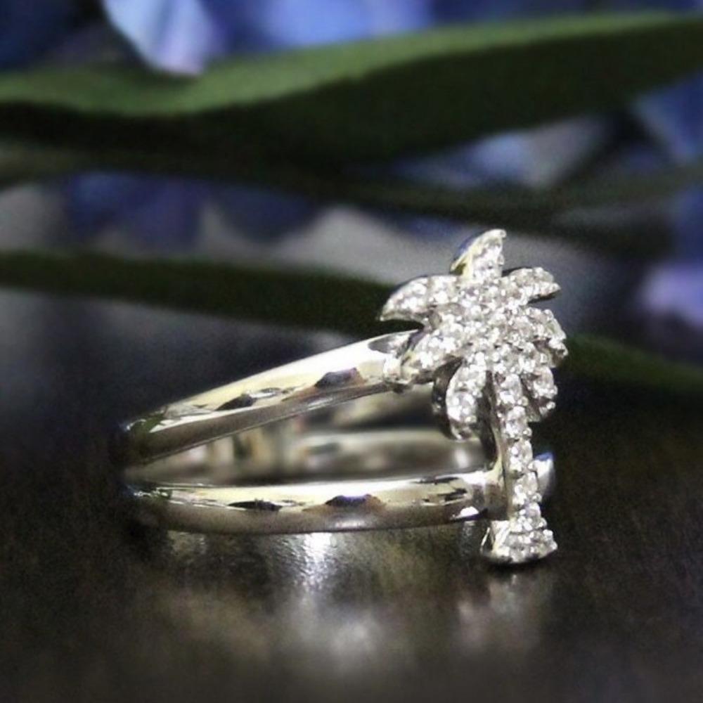 Fashion Coconut Tree Zircon Ring Femininity Simple Forked Ring Japan and Korea Diamond Tail Ring Creative Jewelry