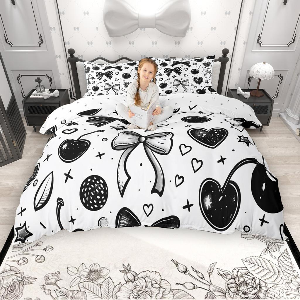 Homewish Prinzessinnenstil Bettbezug-Set, Rosa Schleife Band Bettwäsche-Set, Mädchen Schleife Bettbezug-Set