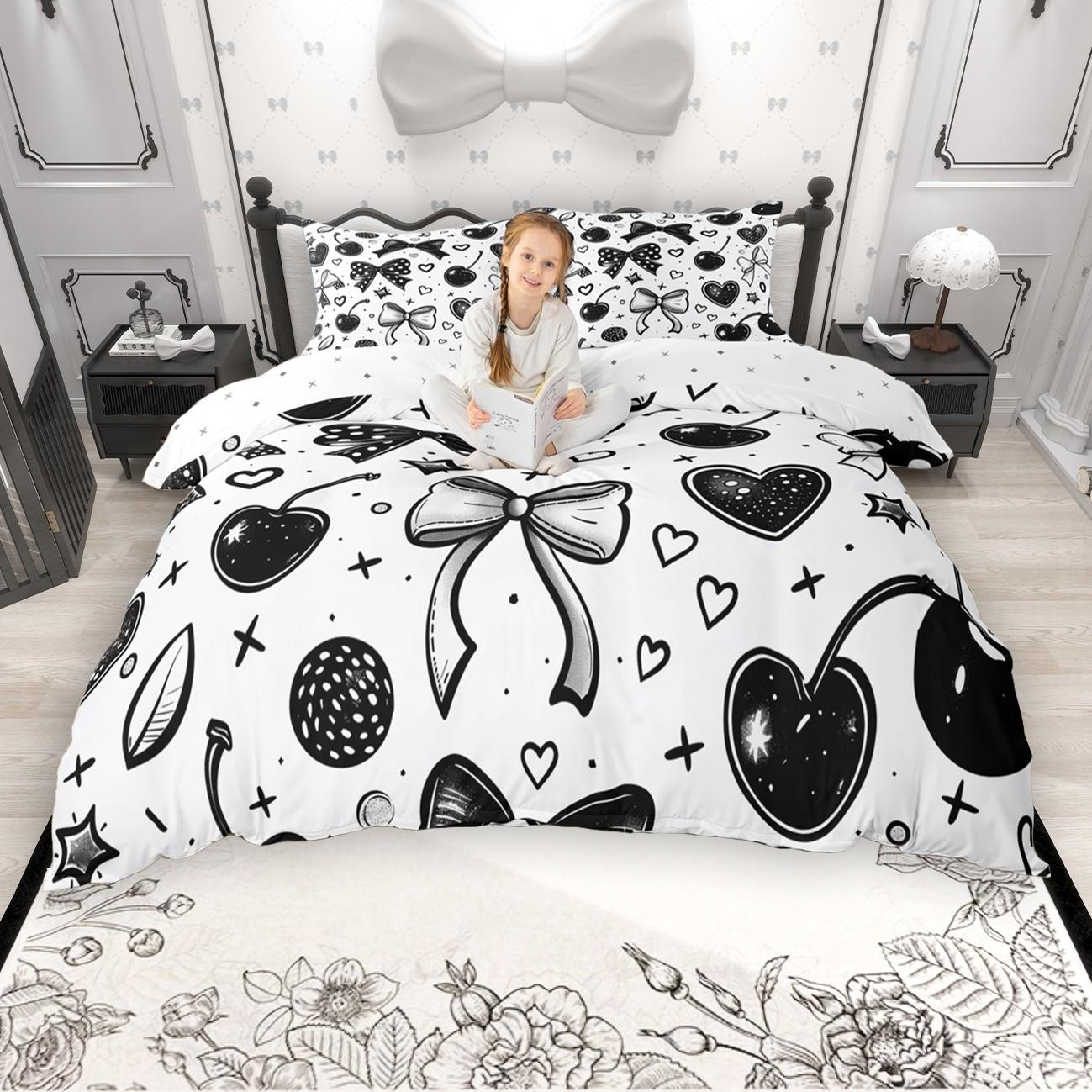 

Homewish Princess Style Duvet Cover Set, Pink Bow Knot Ribbon Bed Set, Girls Bow-Tie Quilt Cover Set DE XS 100x135cm 2pcs&set