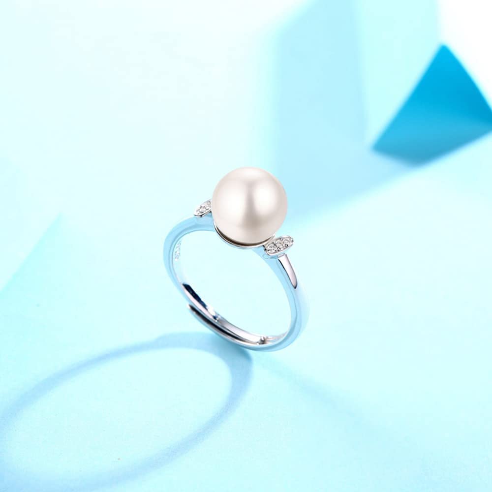 [JDE] Women's Pearl Ring, 8mm Genuine Pearl, 925 Sterling Silver, One Size Fits All, Elegant, Hypoallergenic, White Day Gift, Made in Japan