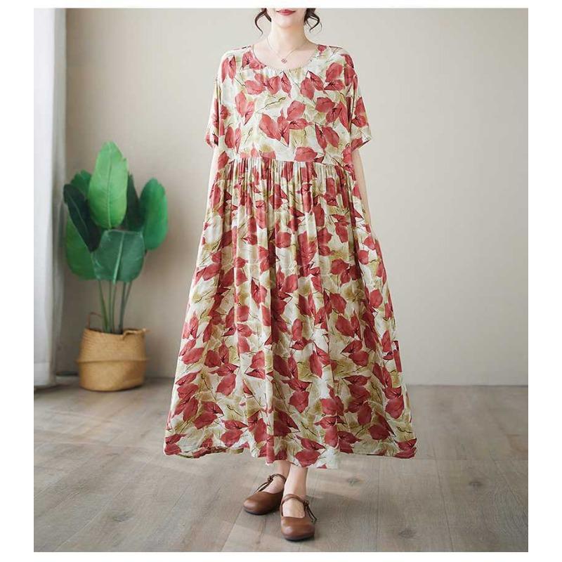 Simple Fashion Summer New Plus Size Round Neck Printed Dresses