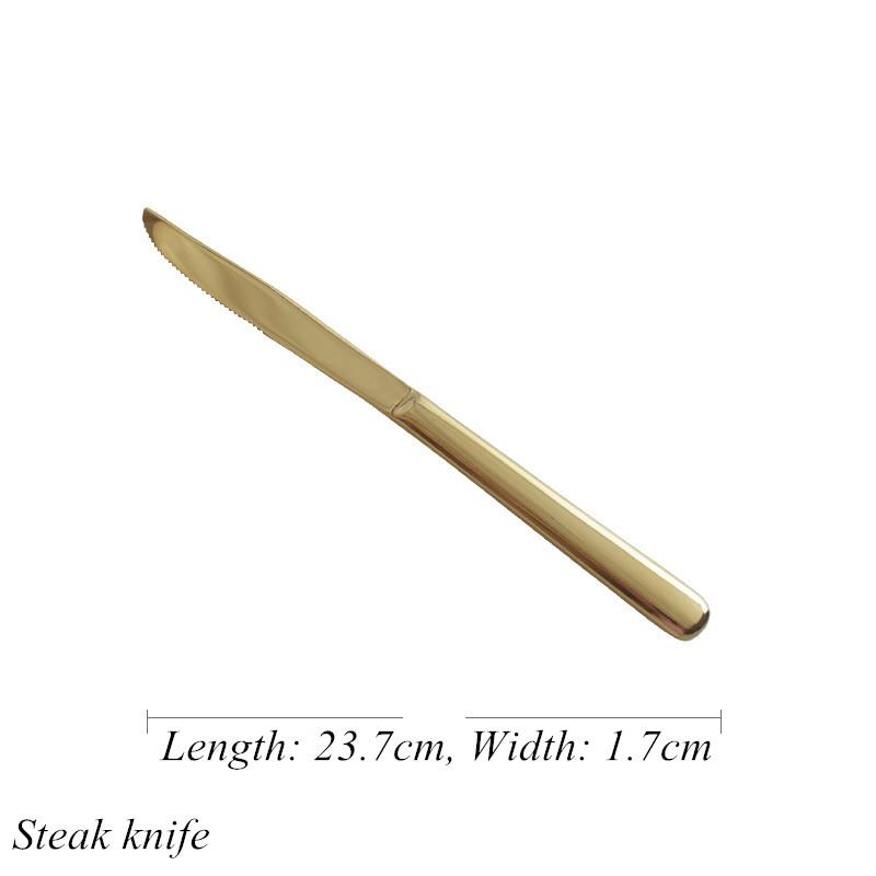 Gold Luxurious Stainless Steel Tableware, Knife, Fork, Spoon, Steak, Fish Dinner, Dessert, Salad, Coffee, Dinning Room