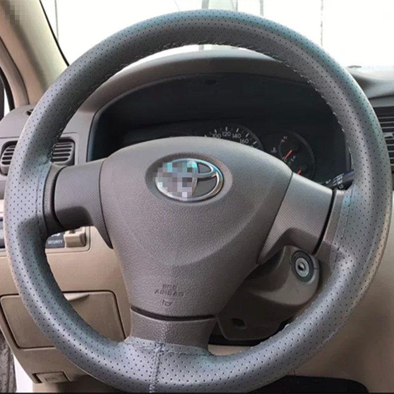 Genuine Leather Hand-Stitched Car Steering Wheel Cover, Unisex, Suitable for All Seasons, for Volkswagen, Honda, Toyota, Thin Style, Sweat-Absorbent