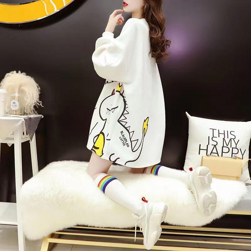 Oversized Women Korean Long Sleeve Hoodie Cartoon Print Crewneck Sweatshirt Spring Autumn Loose Casual Tops Streetwear