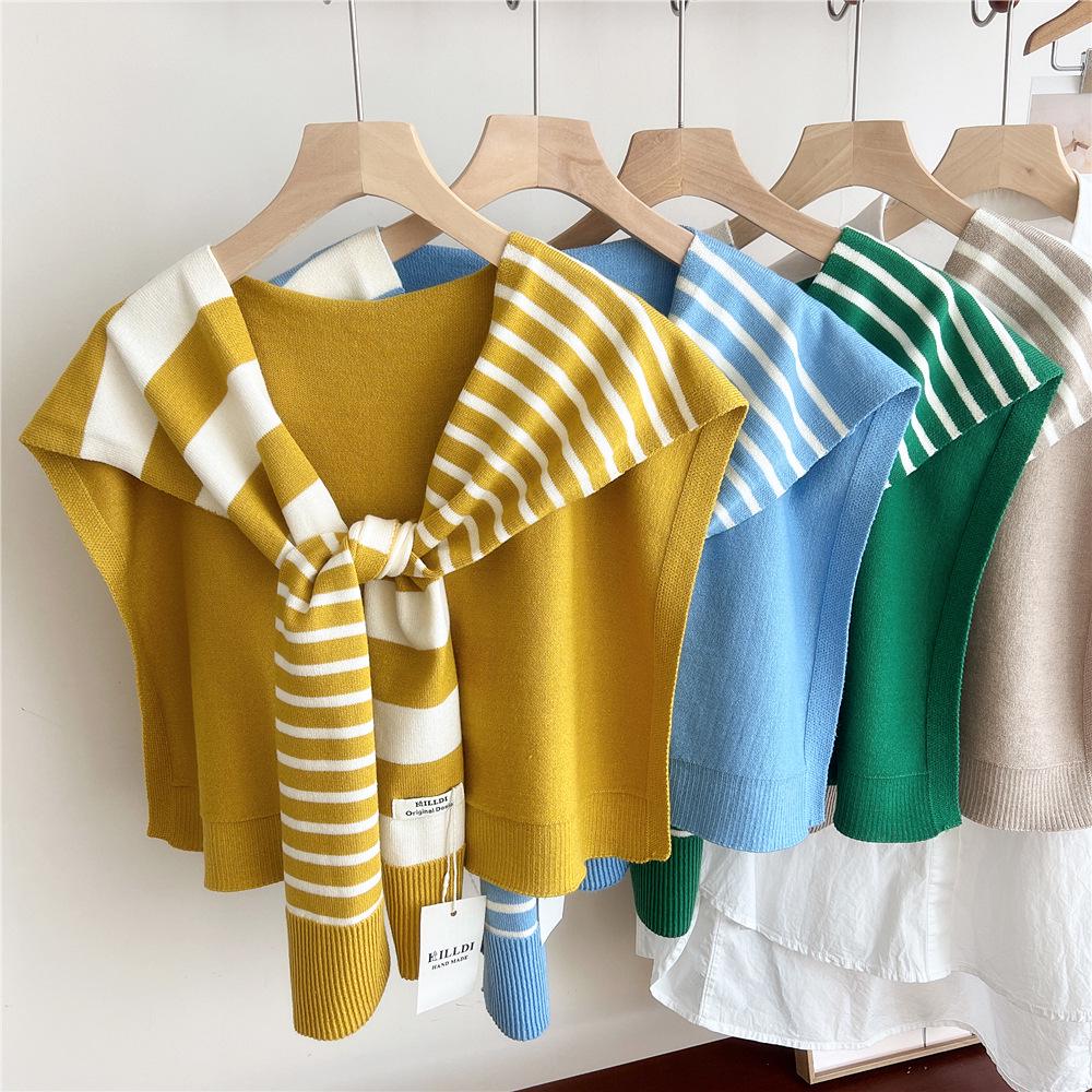 Striped Knitted Shawlette for Women - Spring/Autumn Fashionable and Lightweight Neck & Shoulder Cover