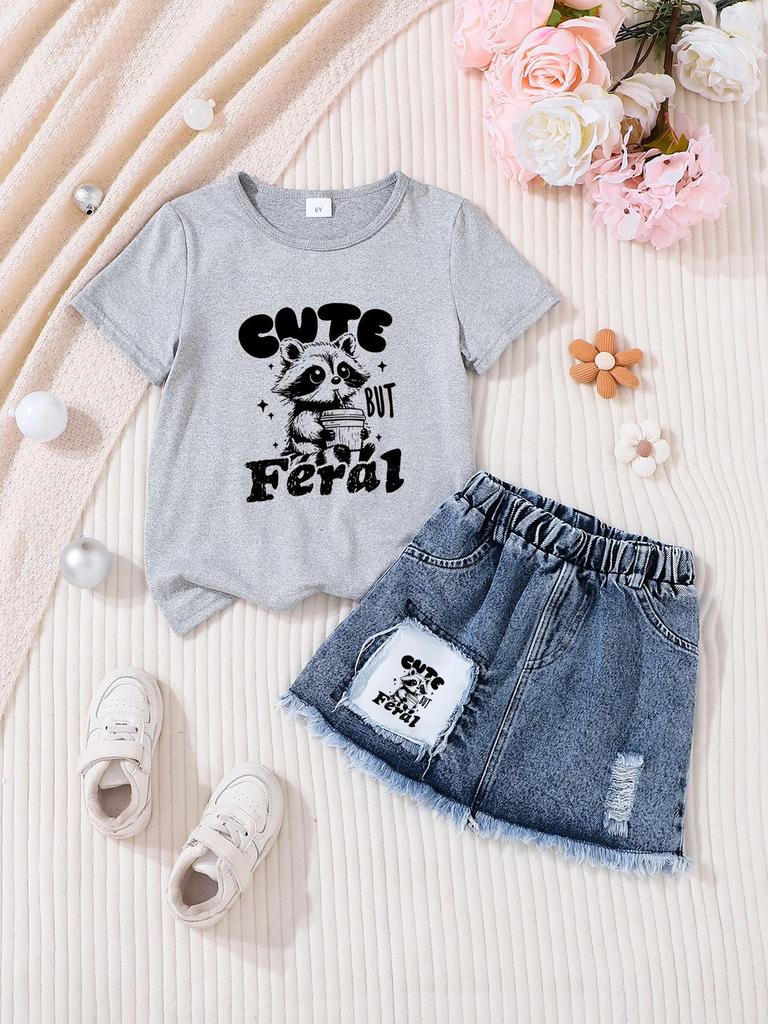 Girls' Casual Denim Skirt Sets - Stylish Children's Clothing Set