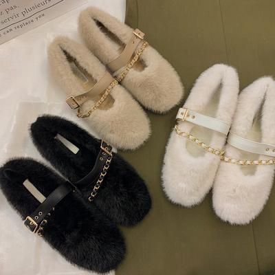 2026 Spring Autumn Women Warm Fur Shoes Fashion Shallow Slip On Ladies Flats Shoes Round Toe Women's Mary Jane Shoes