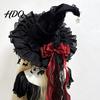 Stylish Lace Bow Headwear Halloween Witch Hat, Gothic Dark Wizard Costume Headpiece for Women, Spooky Velvet Cone Photogenic Daily Lolita Wear