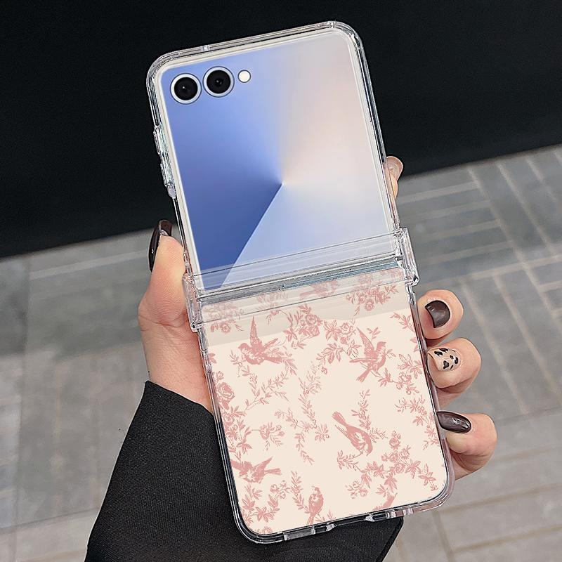 Magnetic Phone Case For Samsung Galaxy Z Flip 7 FE 7 6 5 4 Flip7 Flip6 Flip5 For Magsafe Artistic Flower Painting Clear PC Cover