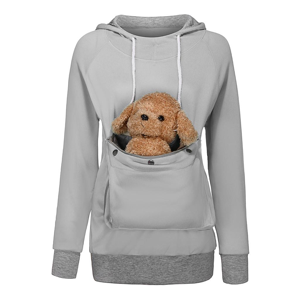 Dámské Jednobarevné Zvířátko s dlouhým rukávem Velké kapsy Sametové Mikiny Pulovry Mikina Top