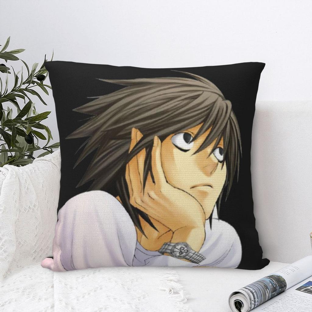 L Lawliet Death Note Kuddfodral Anime Japan Manga Kuddfodral Anpassningsbar Dragkedja Dekor Kuddfodral för Hemmet 45x45cm