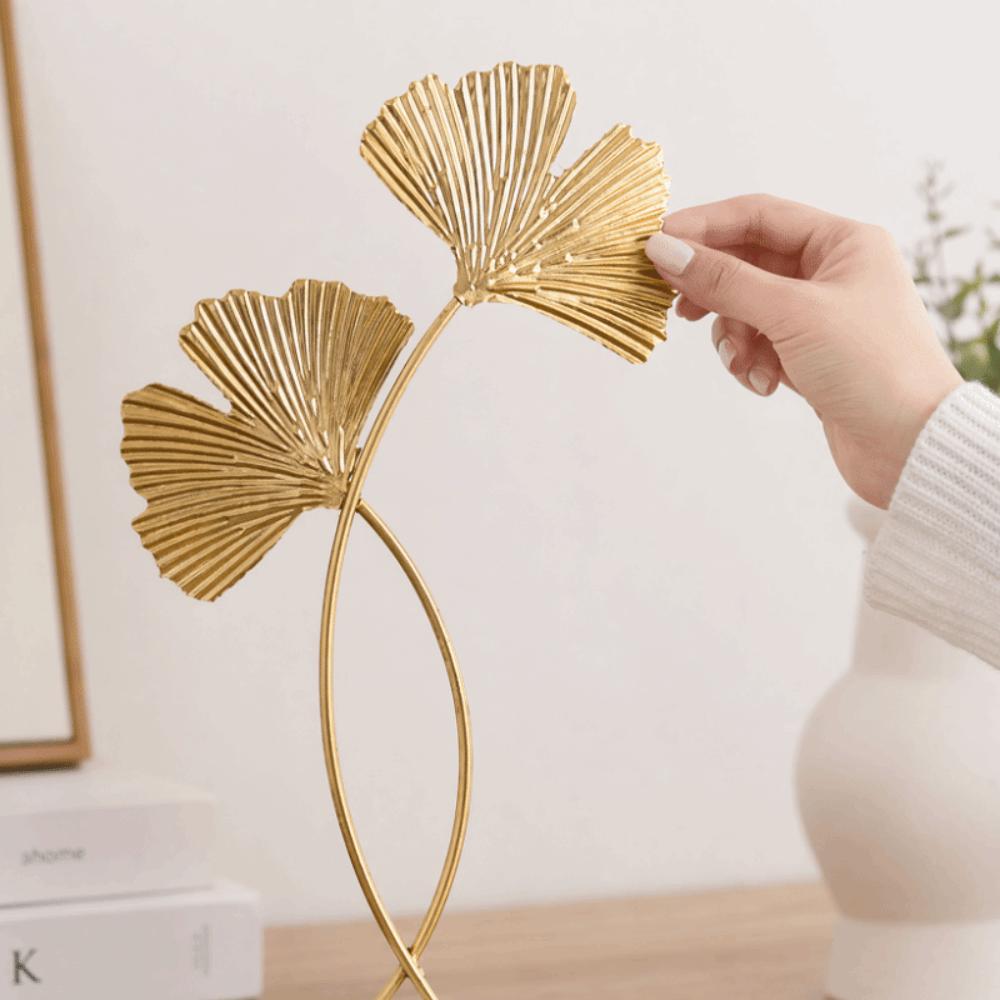 5.51in Iron Gold Leaf Cement Base Ornament  Bedroom Table Display Ornament
