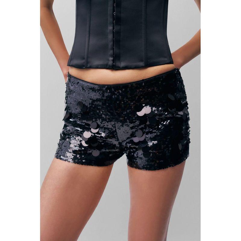 European and American Style Women's Irregular Sequined Bodycon Skirt Slim Shorts Beaded Low-Cut Short Skirt