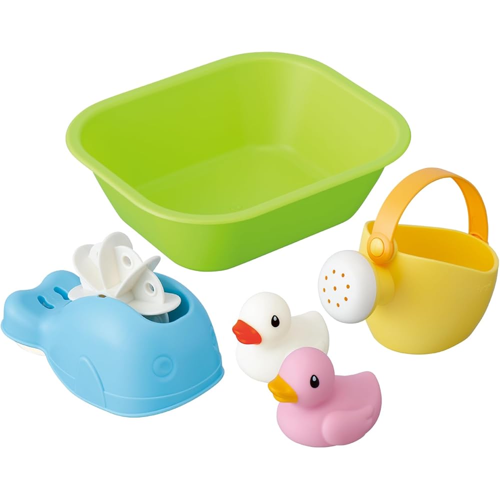 

Toiroyal Deluxe Soft Bath Set Antibacterial Mold Resistant with Basin Water Wheel Watering Can Duck Toy Pool Toy