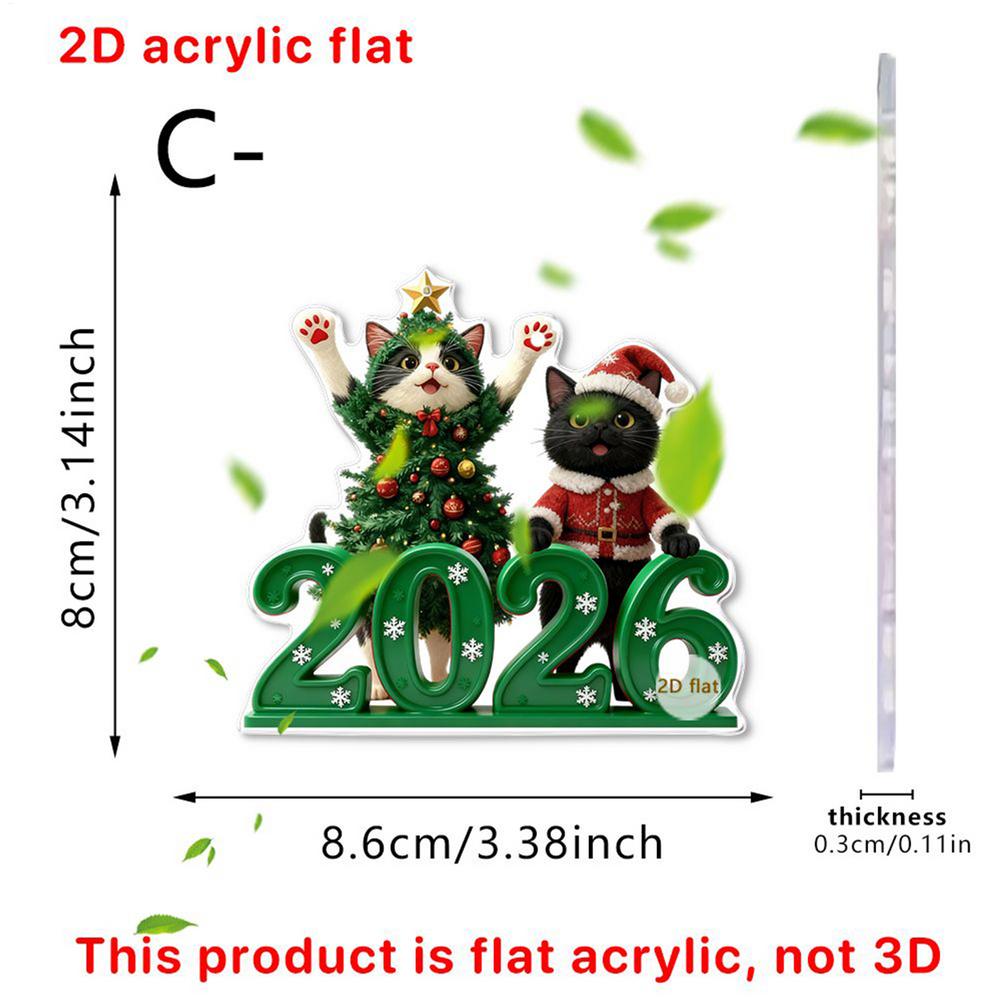 Christmas Tree Decorations pendant 2D flat acrylic Cute Cat 2026 Pendants Animal Car Interior Rearview Charm Home Ornaments