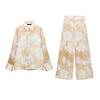 Spring New Two-Piece Suit Casual Pants 8799175 Flowers Print Silk Satin Textured Shirt 8925171