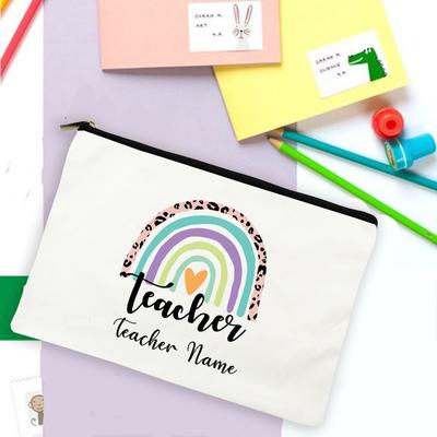 Rainbow Teacher Gifts Custom Name Print Makeup Bag Stationery Makeup Purse  Personalized Supplies Storage Bags Travel Wash Pouch