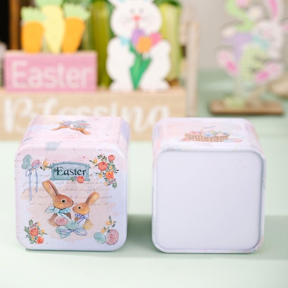 Metal Rabbits Candy Box with Lids Small Tin Can Multi-Purpose Easter Tinplate Box  Home Party Decor