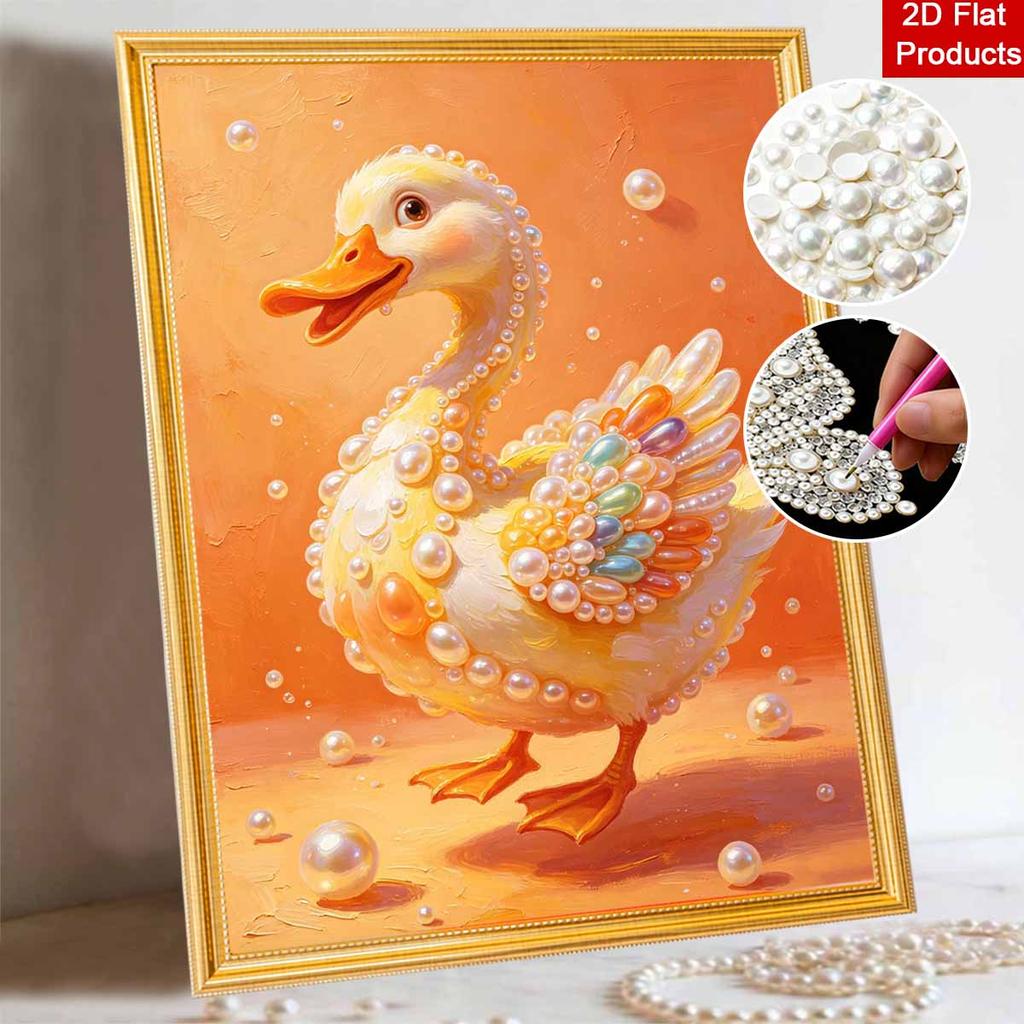 Adorable Pearl Duck Pattern Framed Pearl Painting Kit DIY 3D Sparkling Bead Canvas Art Relaxing Handmade Craft Gift for Women