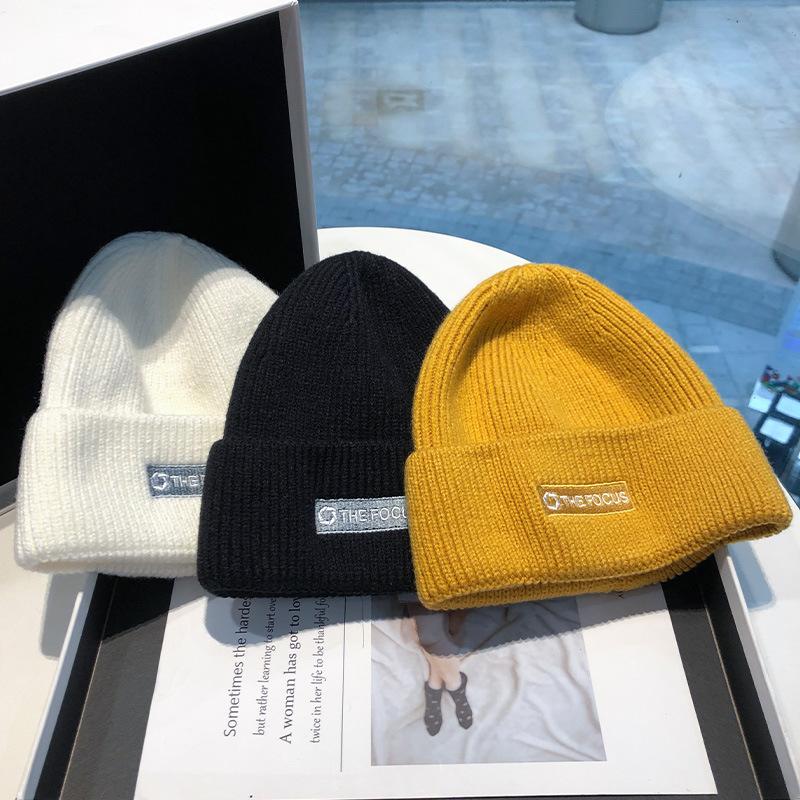 Autumn and Winter Korean Style Fashion Knitted Warm Wool Hat for Men and Women Couple Street Versatile White Women Winter Cold Hat
