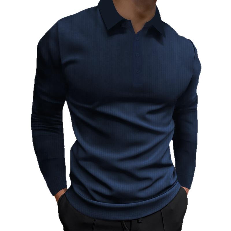 Men S Summer Casual Long Sleeve Solid Color Polo Shirt