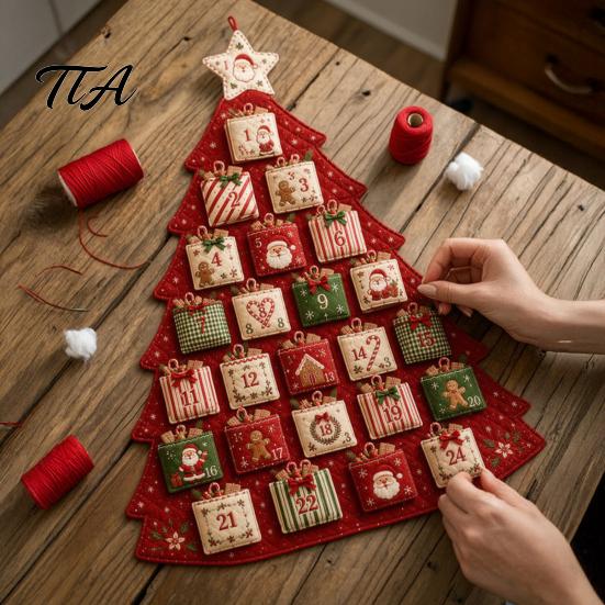 Fabric Craft Supplies Quilted Tree Advent Calendar DIY Kit, 24 Pocket Christmas Sewing Indoor Wall Decor Handmade Patchwork Kit for Adults,