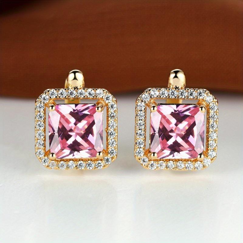 Luxury Square Green Natural Zircon Stud Earrings for Women Fashion Rose Gold Bride Wedding Earrings Statement Jewelry