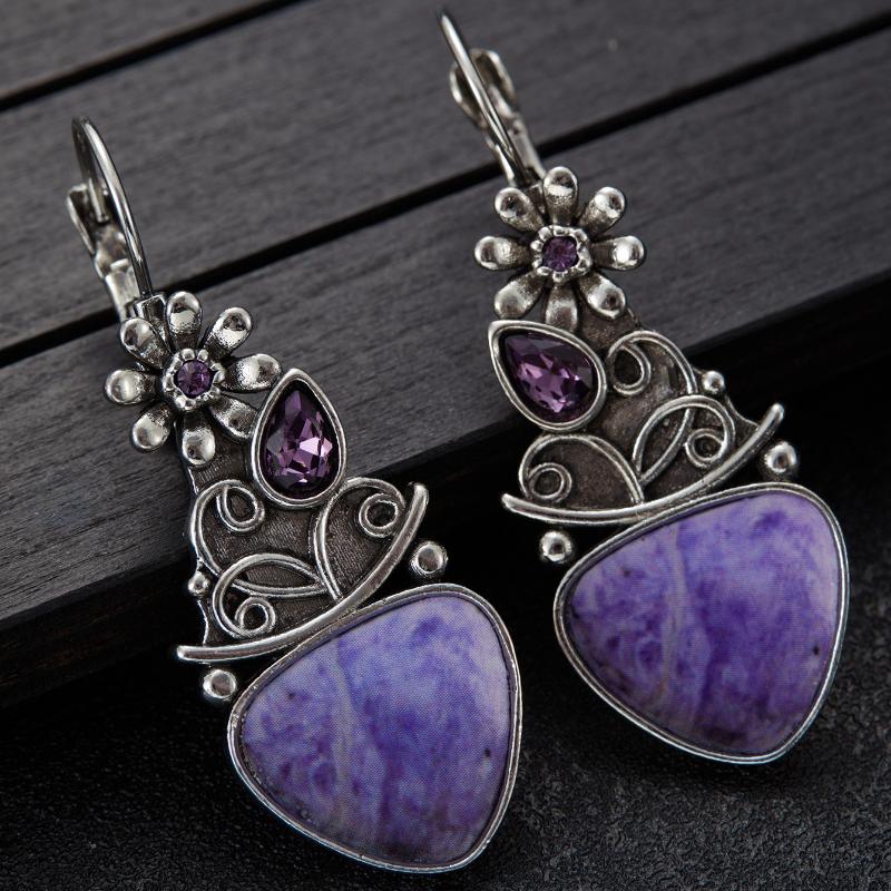 

Vintage Ethnic Style Carved Pattern Geometric Pendant Earrings, Women s Personalized Bohemian Holiday Accessories Zircon