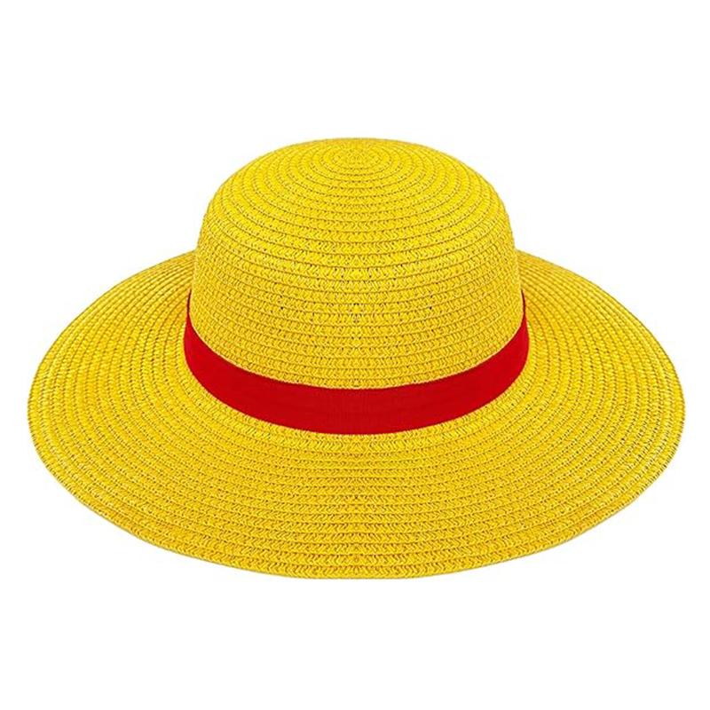 Anime One Piece Luffy Straw Hat Monkey D Luffy Adult Cosplay Weave Yellow Straw Hat Beach Hats Halloween Party Costume Prop