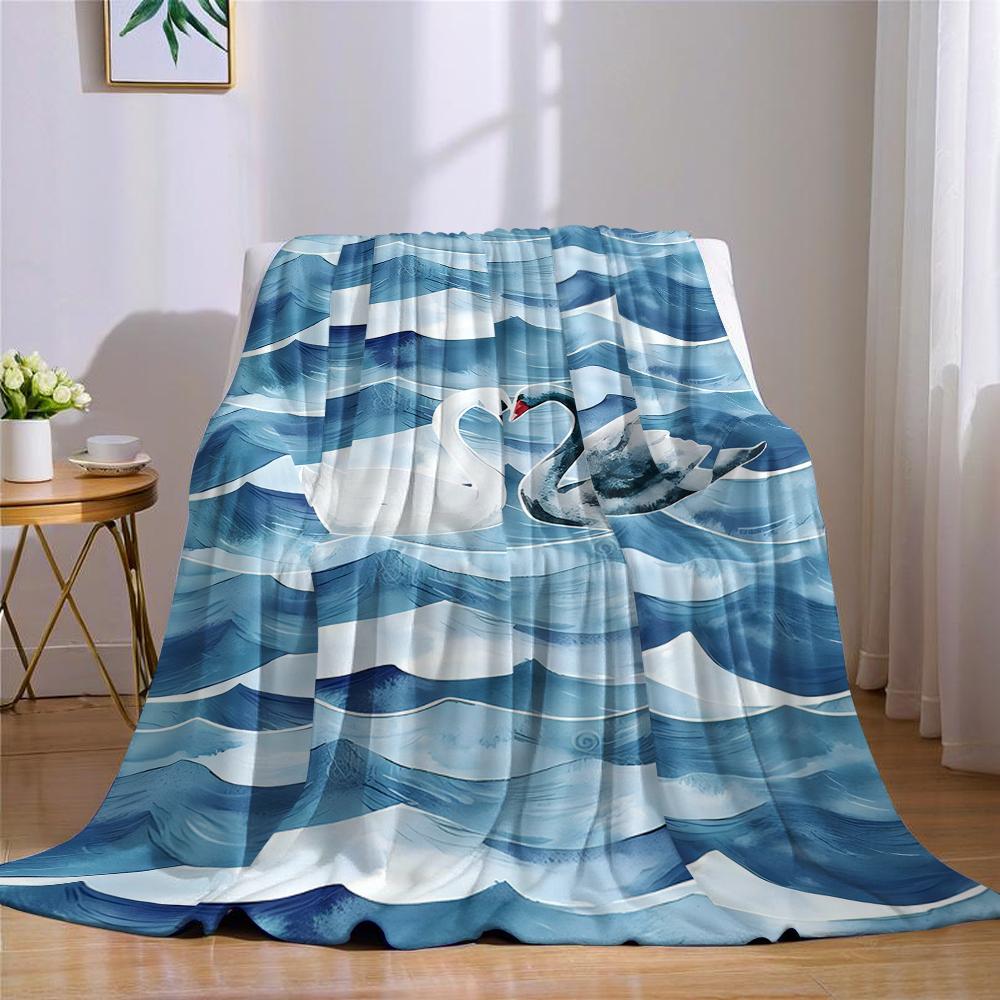 Swan Waves Flannel Blanket Warm Soft Halloween Christmas Couch Warm Cozy Decorative Decor Gift for All Season