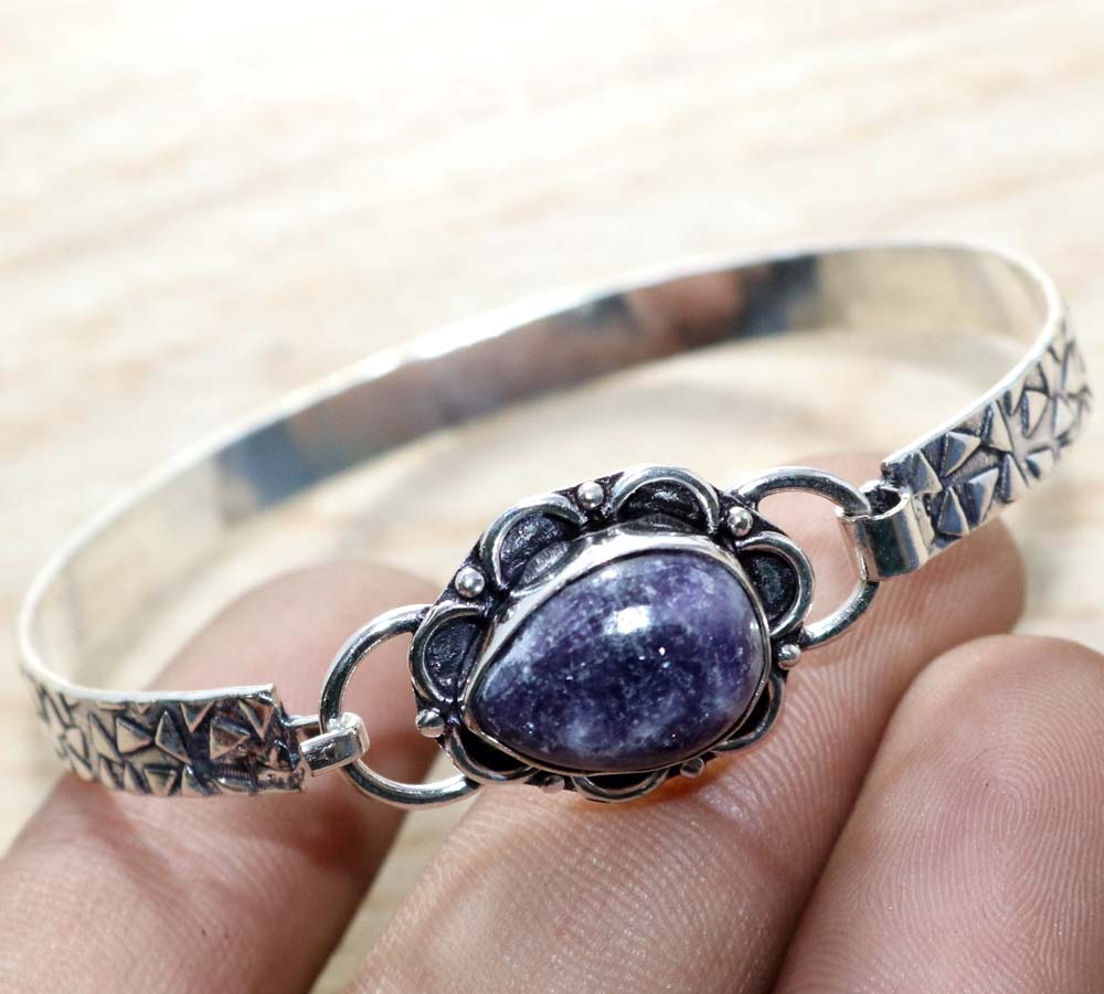 Lepidolite 925 Silver Plated Bangle 7" Special For Independence Day Trendy n6A47