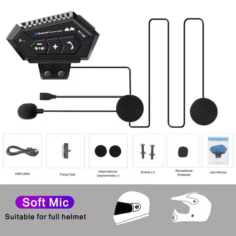 

1/2 шт. Bt12B Мотоциклетный шлем 1000 мАч 500 м Гарнитура для интеркома Стерео Bluetooth Беспроводная гарнитура Hands-Free Музыкальный плеер Новый стиль