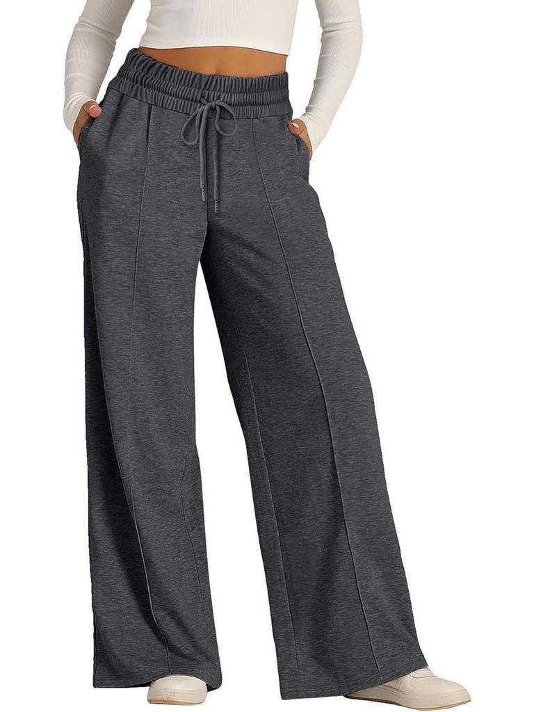 Women's Solid Color Wide-Leg Drawstring Elastic Waist Sweatpants - Spring/Summer