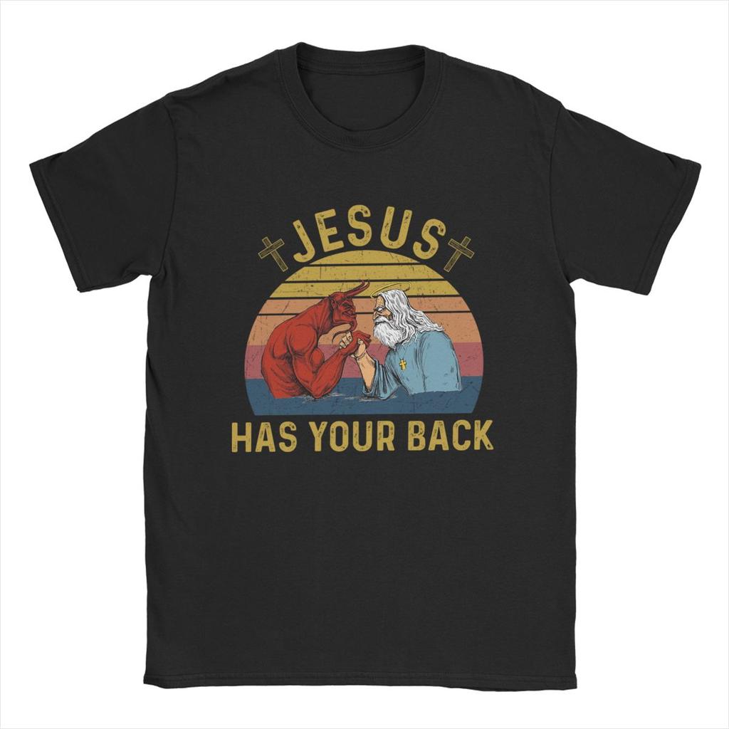 Herr T-shirts Oroa dig inte Jesus har din rygg Vintage Ren Bomull T-shirt Kortärmad T-shirt Rundhals Toppar Tryckt