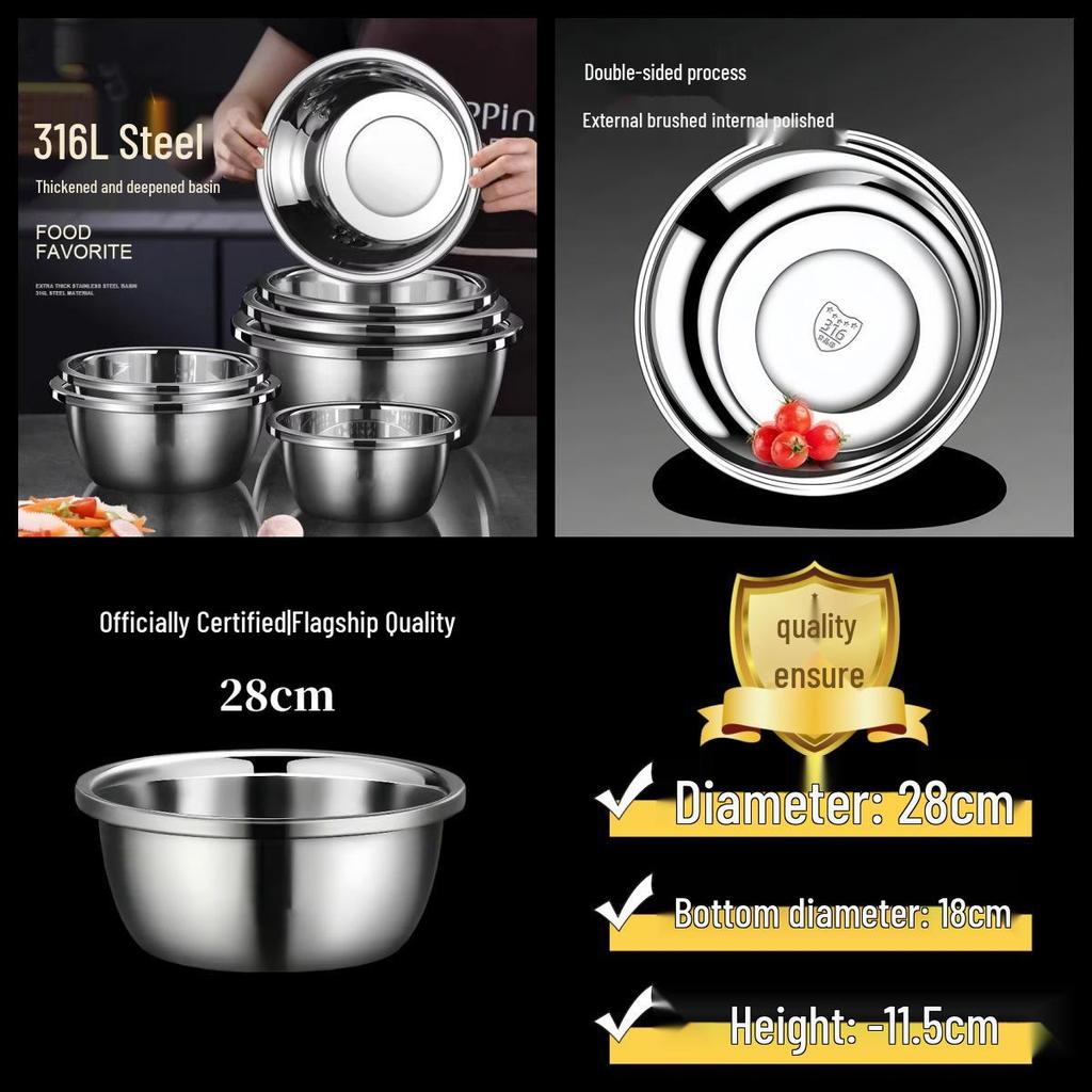 Bol Multiusage en Acier Inoxydable pour Mélanger, Laver, Cuisiner et Pétrir - Grand, Conception à Bord Roulé pour Usage en Cuisine